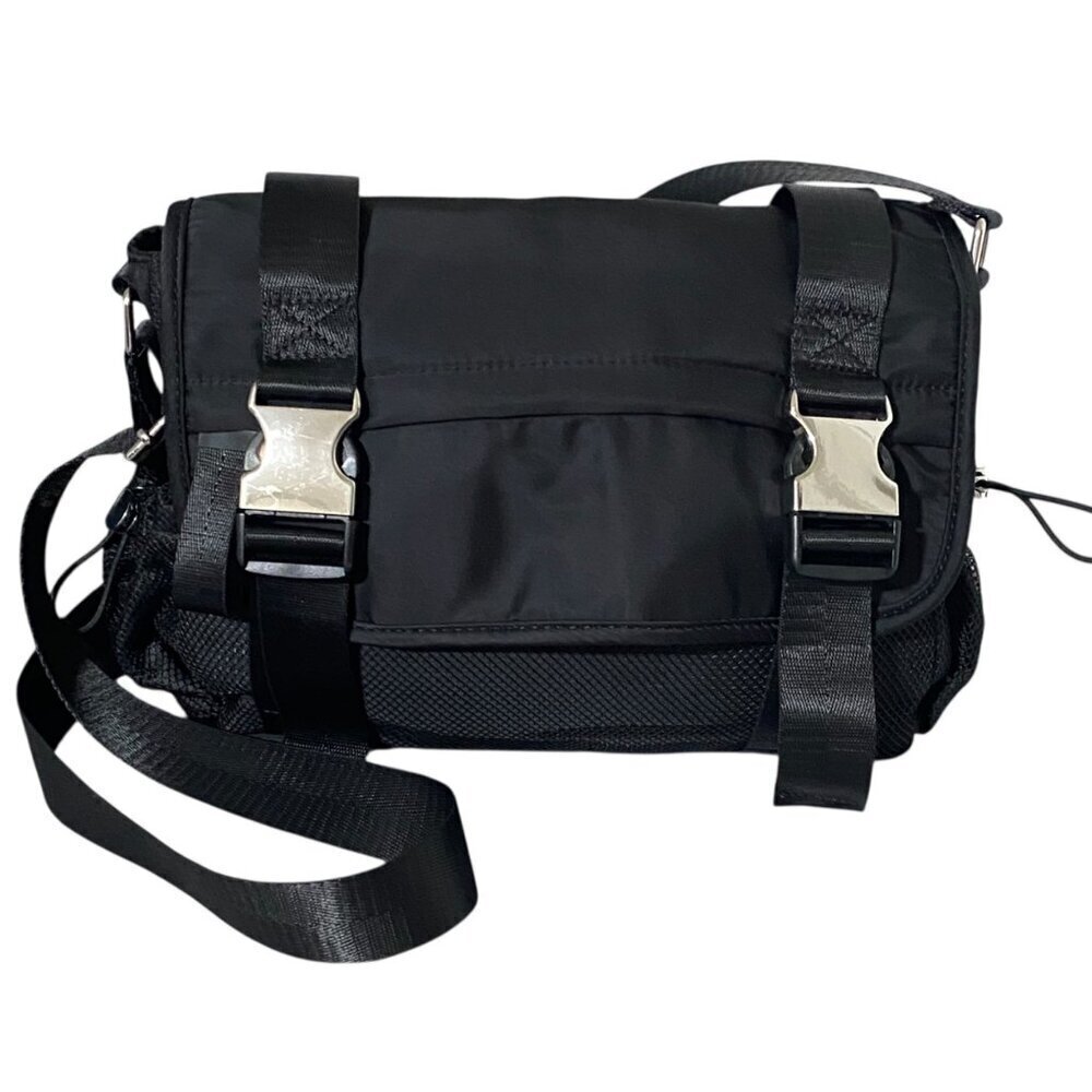 TopShop Nylon and Net Messenger Bag in Black